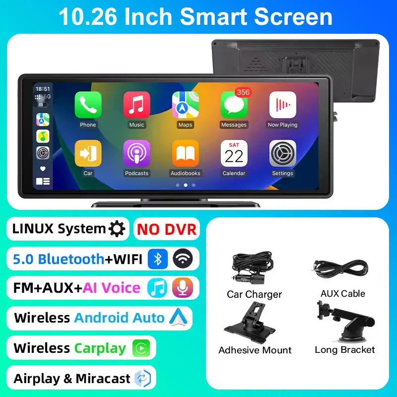 Universal DashCam 10.33" Car Intelligent 4K Car DVR Dash Cam Wireless CarPlay & Android Auto MP5 Bluetooth WIFI Rear Reversing