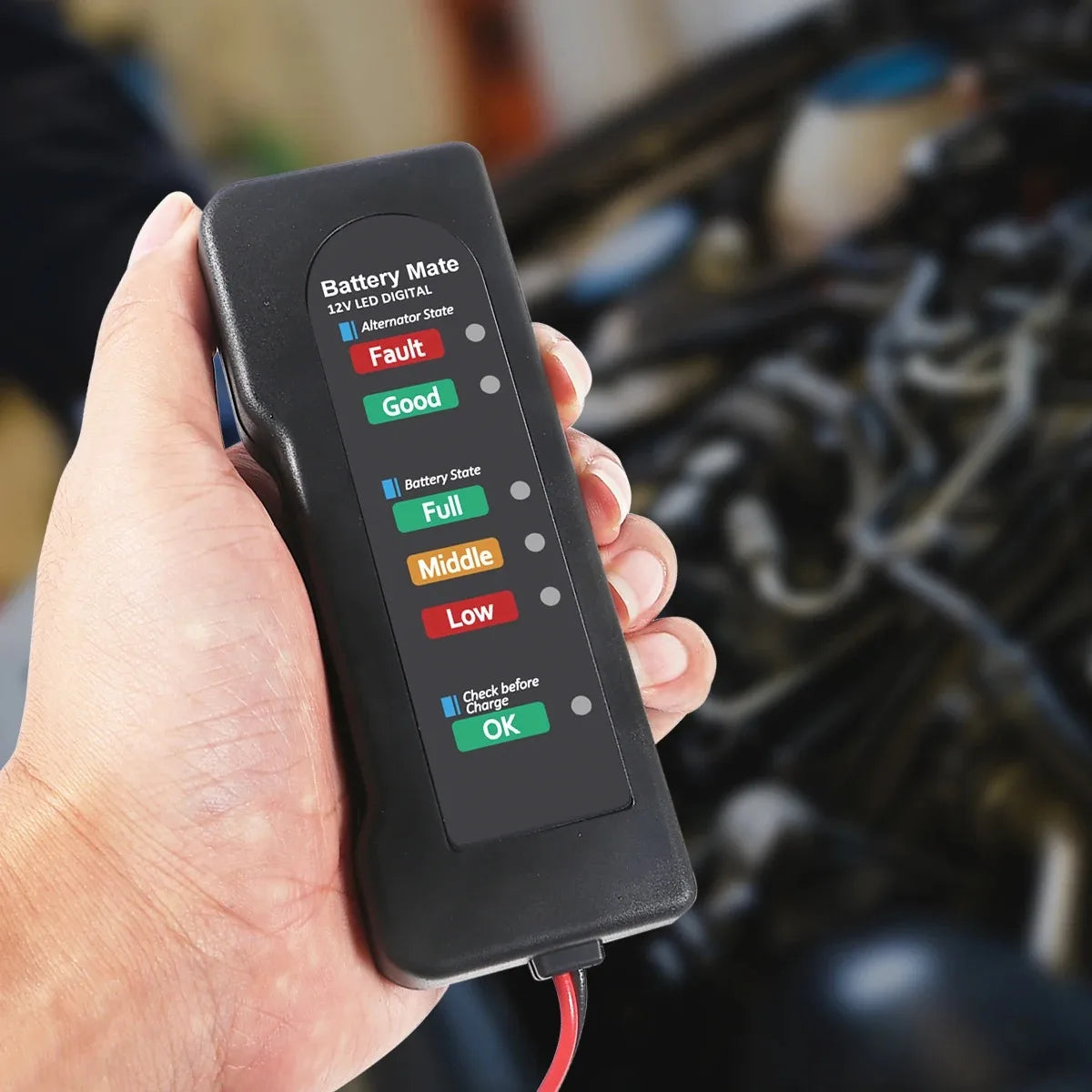 Battery Tester Automobile Motorcycle Battery Car Battery Testers ABS Red Yellow Green Display 12V Battery Level