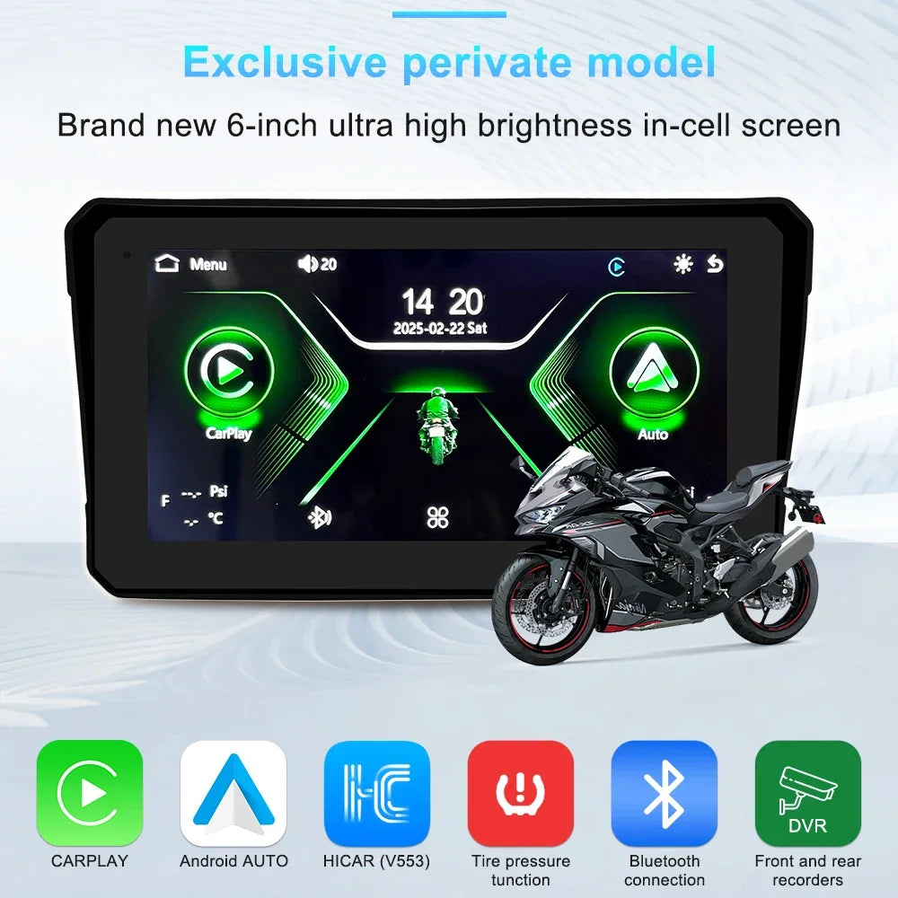 6 Inch Portable Carplay Motorcycle DVR Multimedia Player GPS Navigation Wireless Android Auto Waterproof Screen In-cell screen