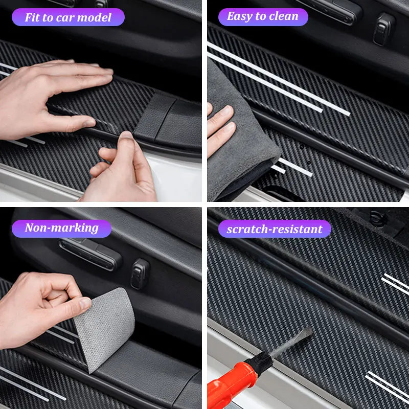 Car Door Sill Sticker Accessories for KIA RIO K2 K3 K5 GTline Sportege Picanto Optima Soul Carbon Fiber Leather Protector Film