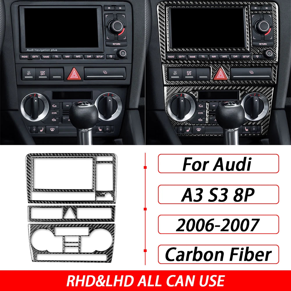 For Audi A3 S3 8P 2006 2007 Car Accessories Carbon Fiber Central AC Radio CD Navigation Panel Set Trim Cover Interior Sticker