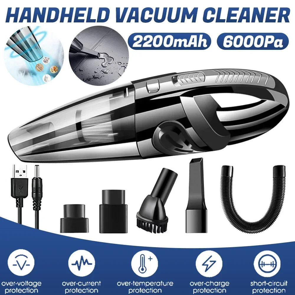 Portable Wireless Vacuum Cleaner 6000pa Powerful Suction Rechargeable Handheld Vacuum Cleaner Quick Charge for Car Home Pet Hair