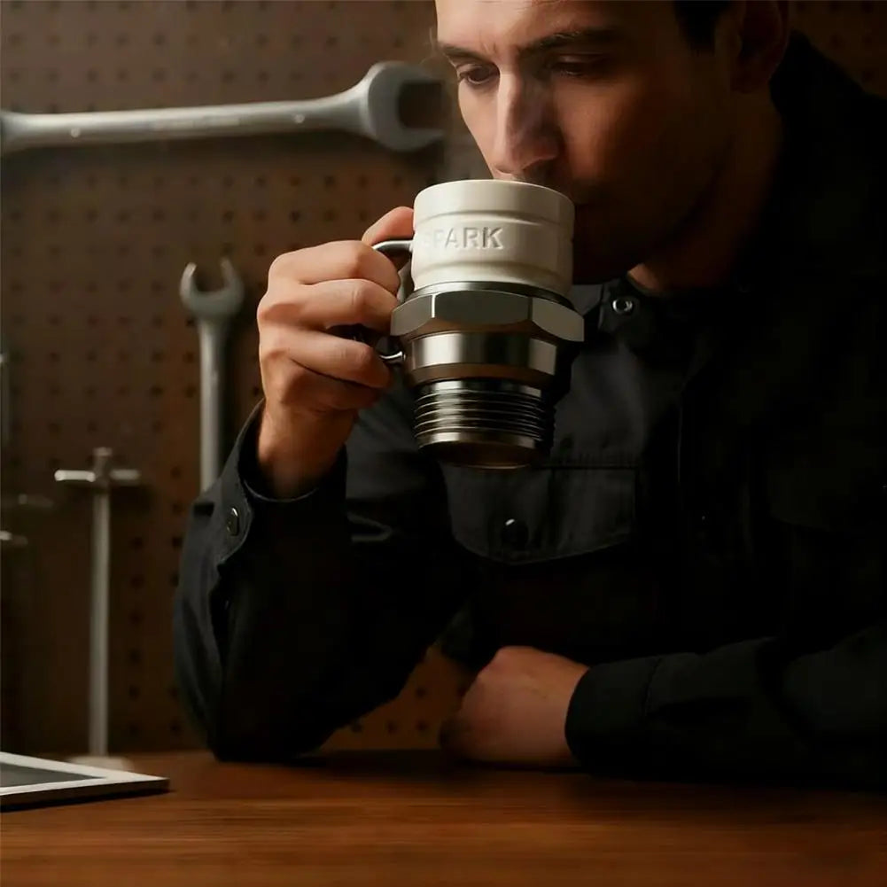 Spark Plug Mug Industrial Coffee Cup For Car Enthusiasts Collectors Mechanics Home Office Desk Garage Display Birthday Gift