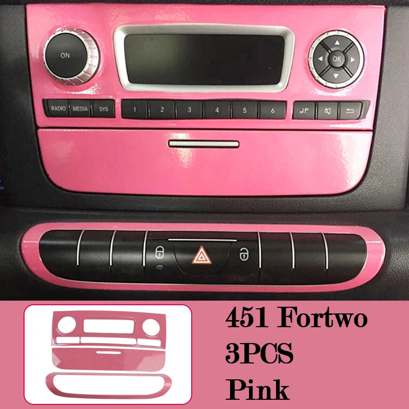 Car Interior Decoration Products ABS Protective Shell Pink Sticker For Mercedes Smart 451 Fortwo Car Modification Accessories
