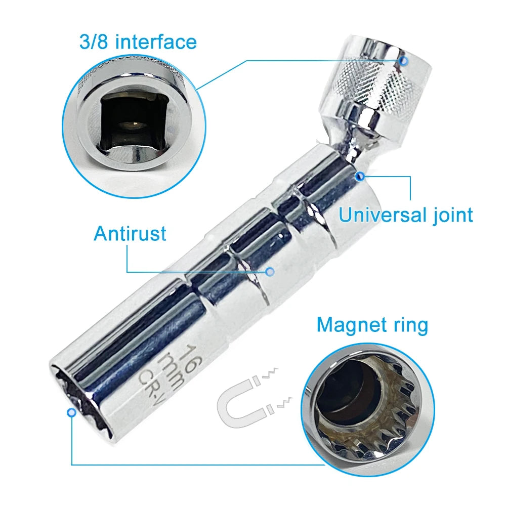 Universal Magnetic Spark Plug Sleeve Thin-walled Universal Joint 14/16mm Automotive Repair Spark Plug Disassembly Tool