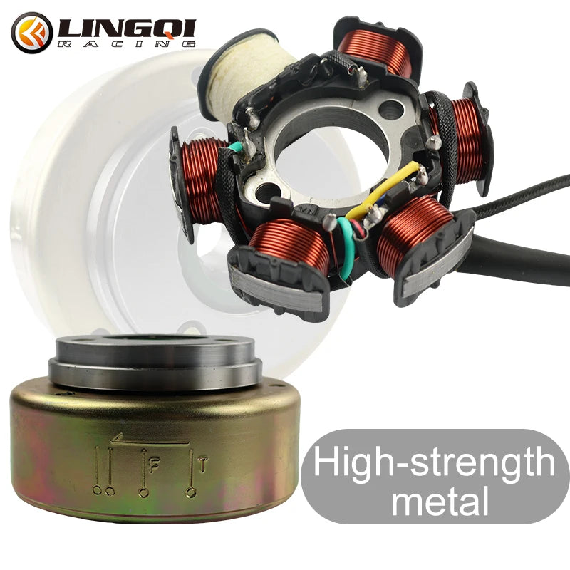 LINGQI Motorcycle Spare Engine Parts Magneto Stator Coil With Flywheel Rotor For GY6 50cc Generator Dirt Bike Accessories