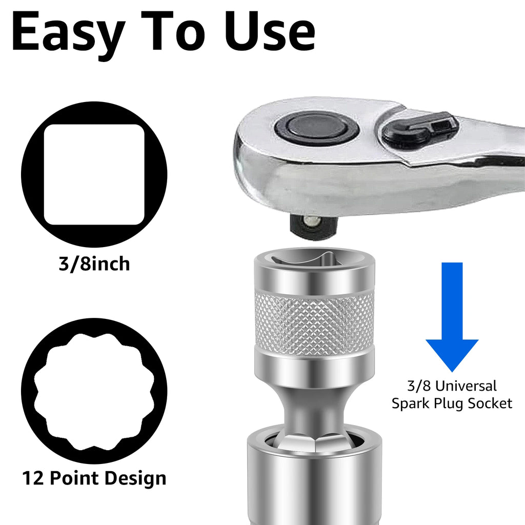 2 llaves de vaso para bujías de 14 mm y 16 mm, giratorias 360°, herramienta de extracción, herramientas de instalación magnéticas.