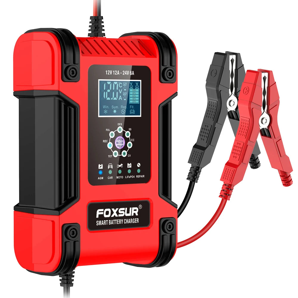 12V/12A 24V/6A Car Battery Charger Full Automatic Smart Battery Chargers Maintainer Portable Battery Chargers for Car Motorcycle