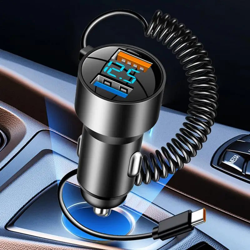 USB C Car Charger Type C Charger Fast Charging Car PD QC 3.0 USB Charger Multi Port 100W Car Charger Retractable Cord For