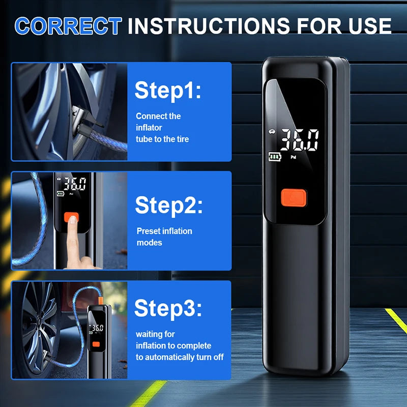 Wireless Portable 150PSI Tire Inflator Electric Air Pump Rechargeable Digital Pressure Gauge Auto Shutoff LED Light for Car Bike