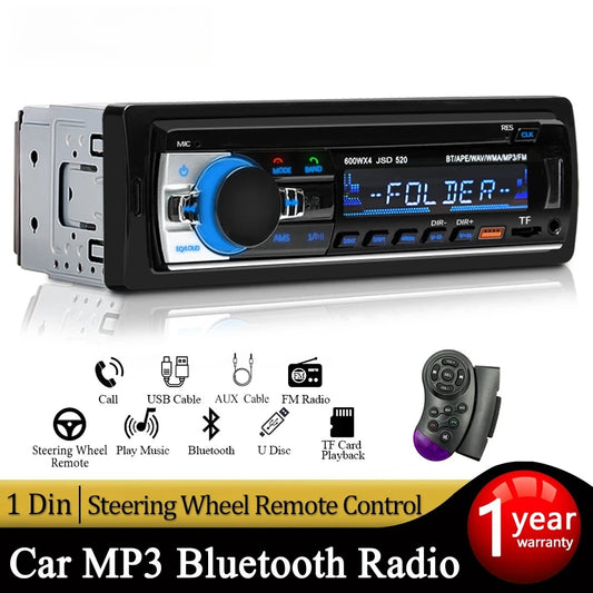 Car Radio 1din Stereo Player Digital Bluetooth Car MP3 Player FM Radio Stereo Audio Music USB/SD with In Dash AUX Input