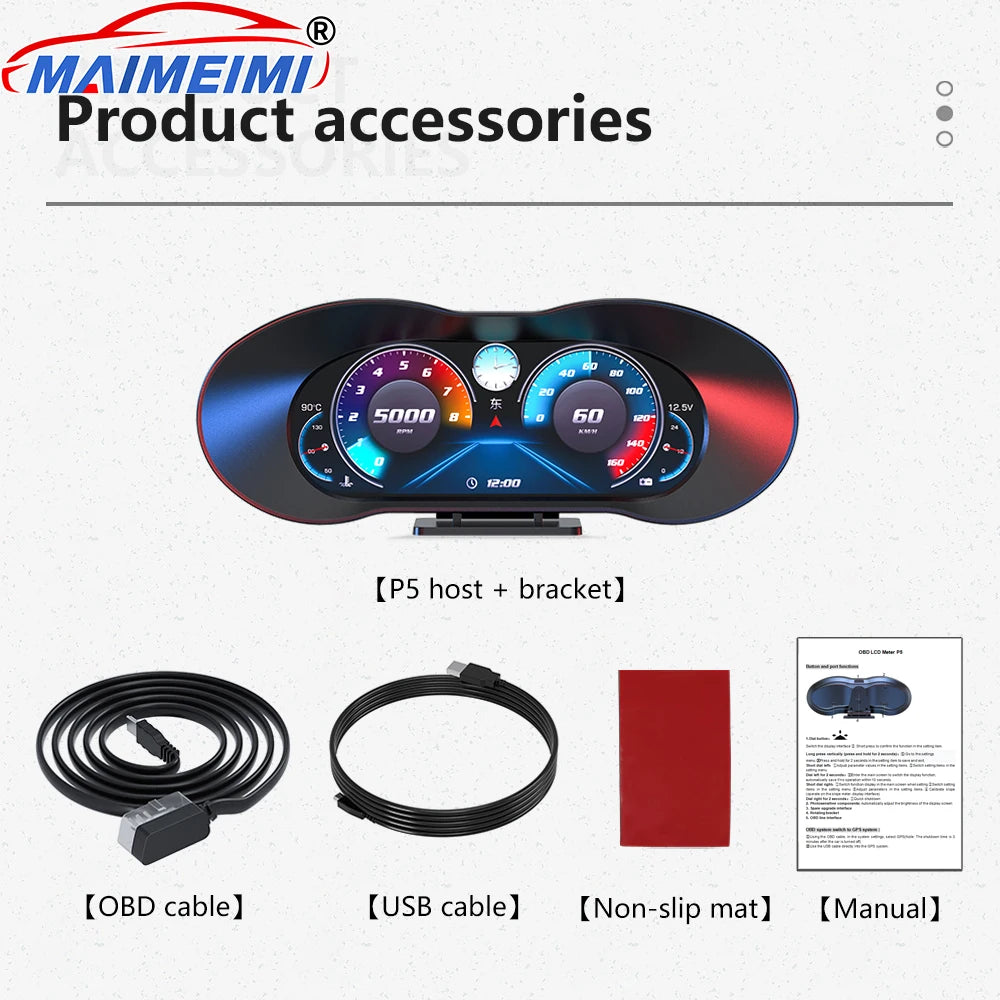 P5 Digital Dashboard OBD+GPS Dual System Head Up Display Fuel consumption Turbo pressure Multi-function Intelligent Car System