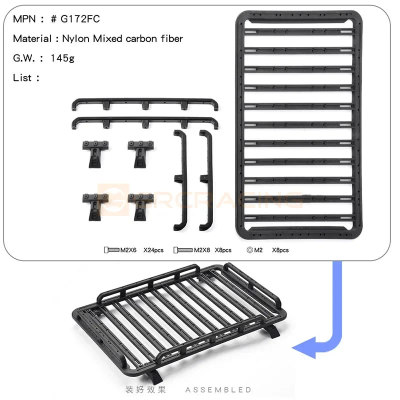 Roof Luggage Rack for 1/10 RC Crawler Car Traxxas TRX4 Defender TRX6 AXIAL SCX10 II 90046 Diy Parts