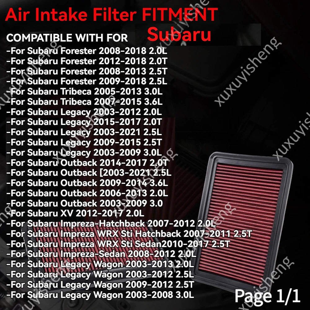 Air Intake Filter Replacement High Flow Car Sports for Subaru Forester Tribeca Legacy Outback XV Impreza Air Intake