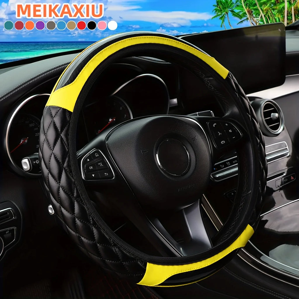 Car interior accessories - Crystal carbon fiber PU leather car interior lining without handle steering wheel cover suitable for