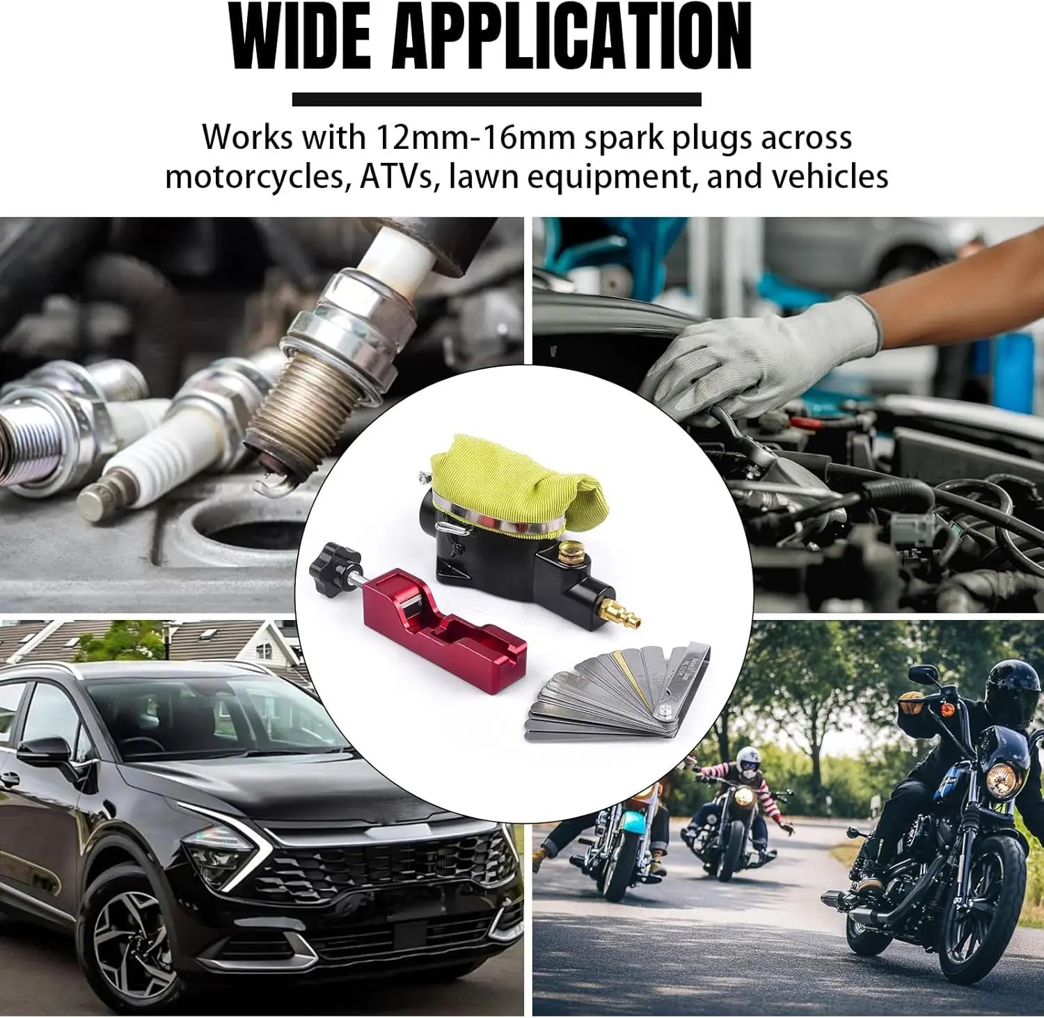 Spark Plug Gap Tool & Pneumatic Spark Plug Cleaner Kit - Air Sandblaster Cleaning Tool for Most 10,12,14, 16mm Spark Plugs