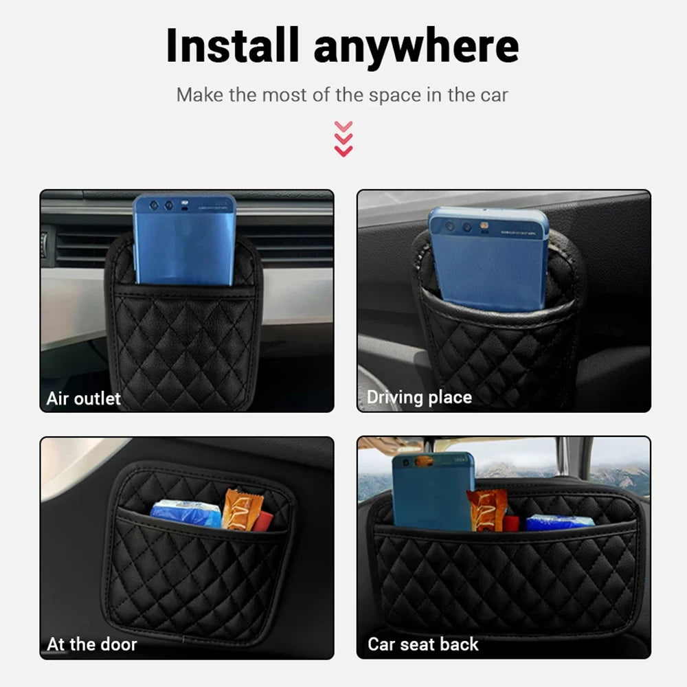 Car Adhesive Organizers Pocket Bags Car Storage Box Collecting Bag For Cards Phone Key Sticky Pouch Car Interior Universal