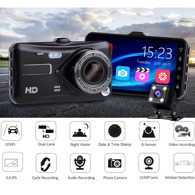 Dash Cam Front and Rear Camera CAR DVR Car Video Recorder Vehicle Black Box FULL HD 1080P Night Vision Driver Recorder