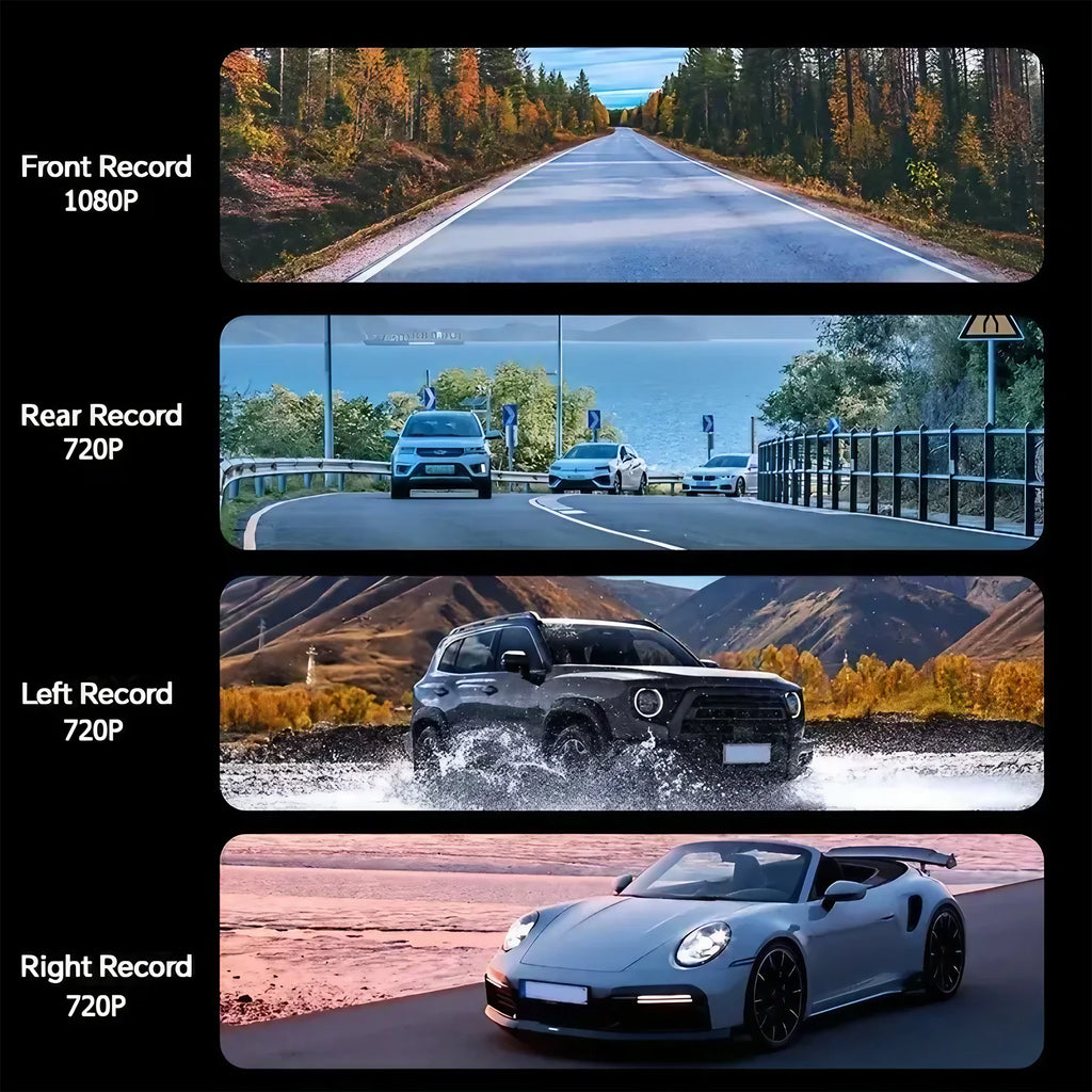 4-Lens Dash Cam 1080P Full HD Wide Angle Loop Recording Button Control IPS Screen Laptop Compatible Car DVR