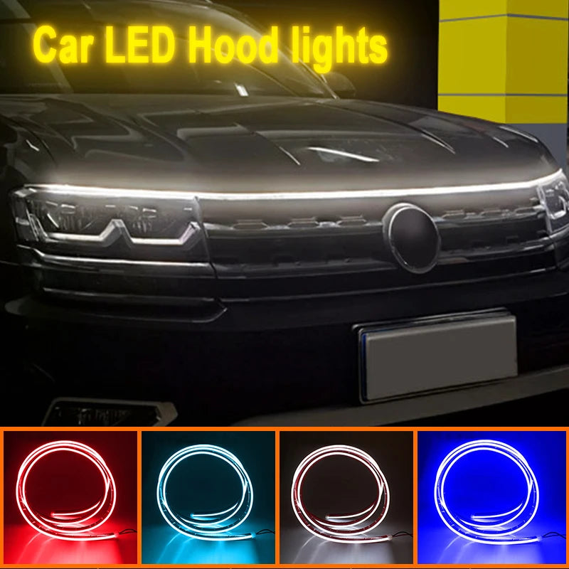 LED Car Hood Lights Flexible Engine DRL Daytime Decorative Running Light Auto Eyebrow Lamp RGB Turn Signal Lamp Ambient Lamp 12V