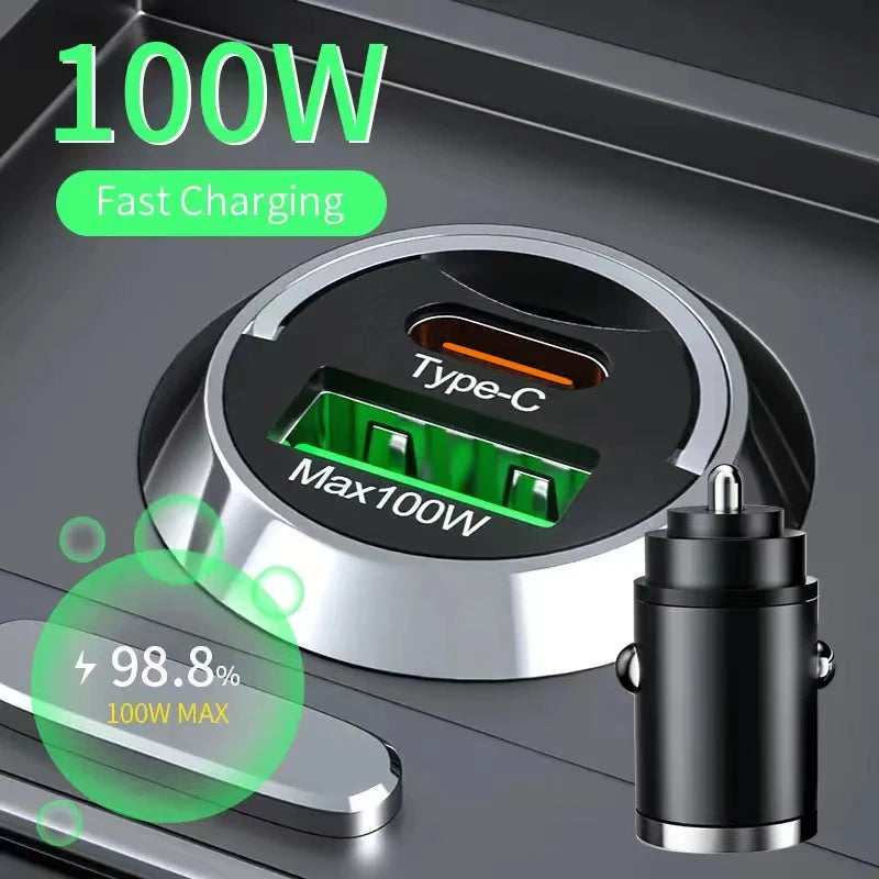 USB C Car Charger 100W Dual Ports PD Fast Charging Car Phone Adapter For iPhone Xiaomi Quick Charge 3.0 Type C Charger In Car