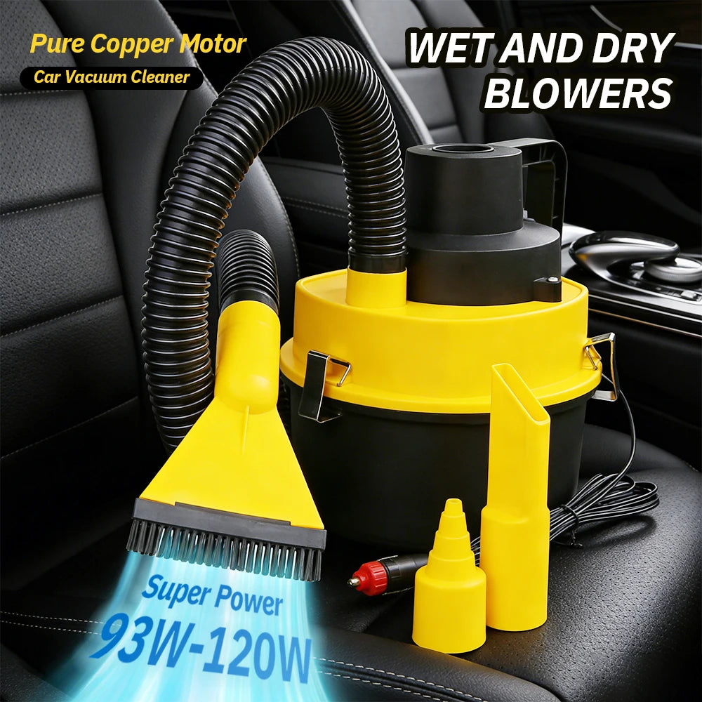 Portable 12V Car Vacuum Cleaner Wet & Dry Canister Vacuum High Power Motor Cleaning Machine for Car Interior Dirt & Liquid