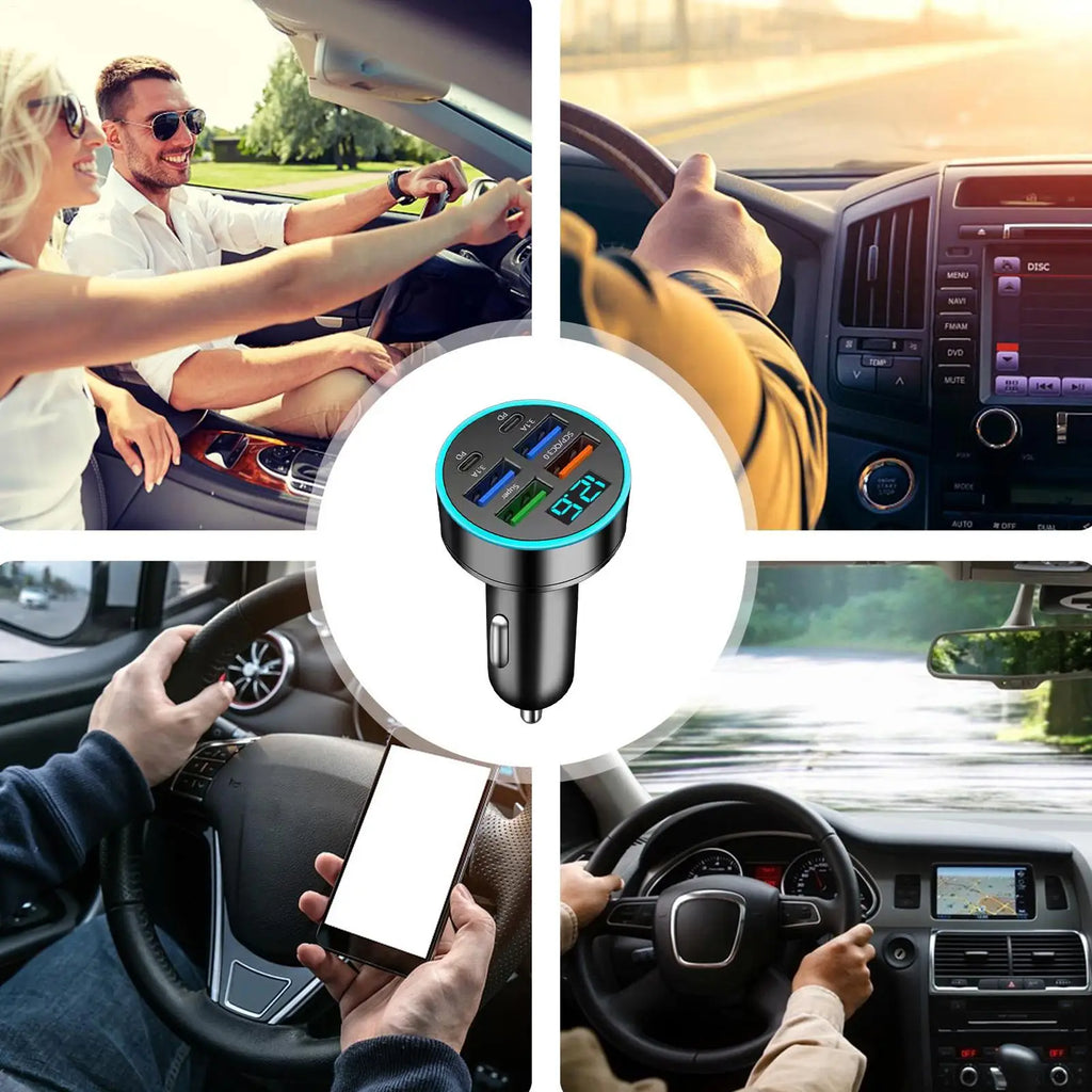 USB Car Charger 66W Fast Charging Car Charger Adapter Digital Display Phone Fast Charger Charging Ports Car Phone Charger