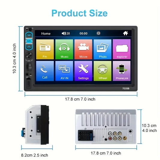 7-Inch HD Touch Screen Double Din Car Video MP5 Player AUX/USB/SD Digital Display, 7 Color Light, Car Radio