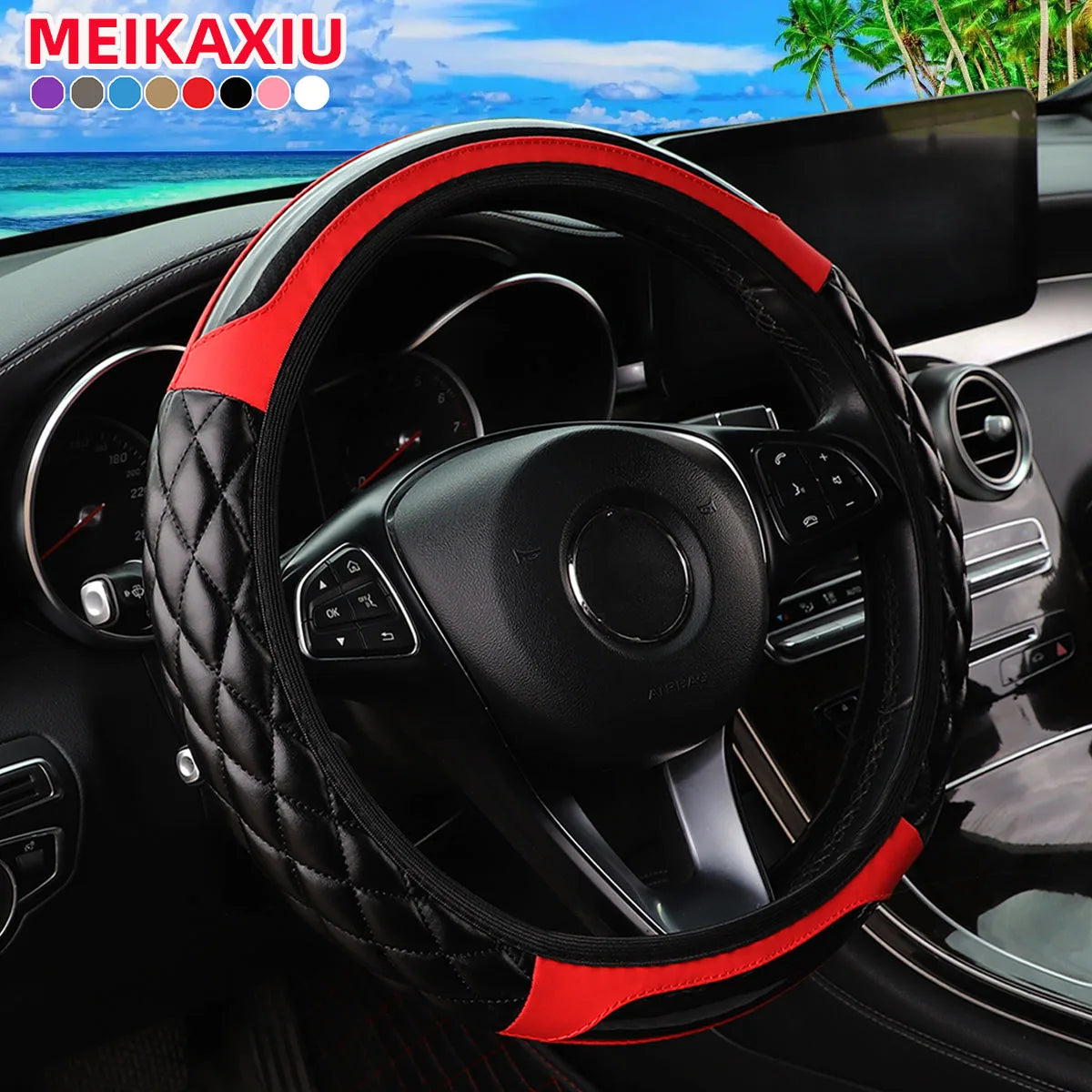 Car interior accessories - Crystal carbon fiber PU leather car interior lining without handle steering wheel cover suitable for