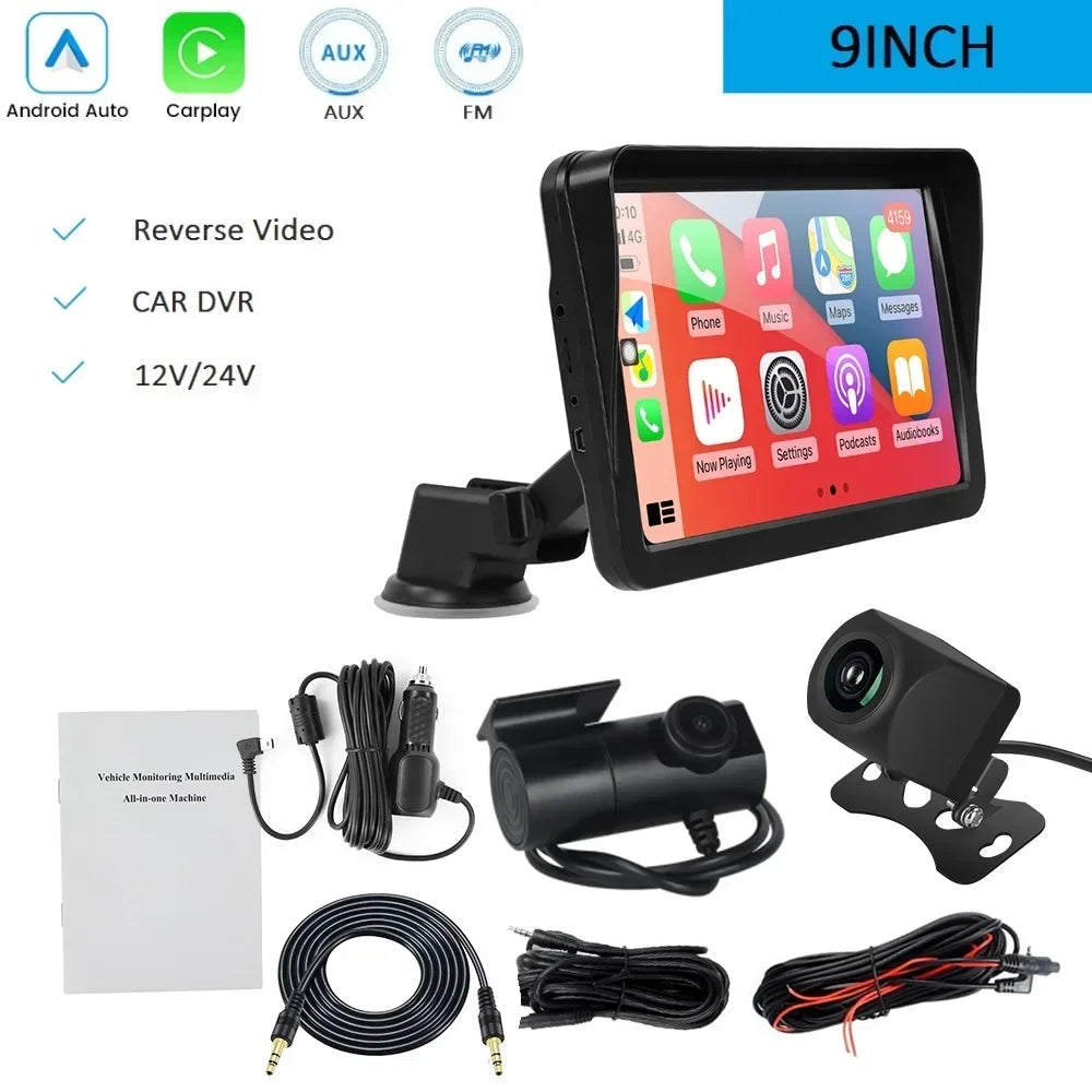 9 inch Portable Car Smart Screen HD Reversing Camera Car Radio DVR Wireless Carplay Android Auto Multimedia Host