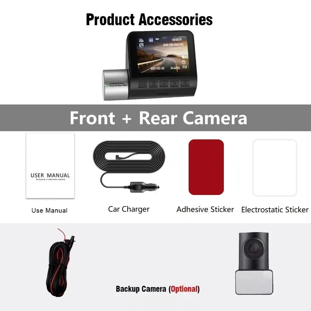 Dashcam 4K GPS Wifi 24h Parking Monitor Dash Cam for Car Dual Camera Front and Rear Night Vision Dvrs Kamera Video Registrator