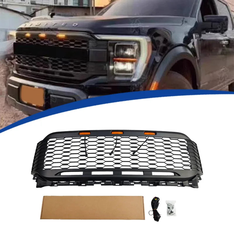 For Ford F150 2021 2022 2023 2024 Front Bumper Grille Replace Pickup Truck Middle Racing Grill Facelift Hood Mesh Body Kits