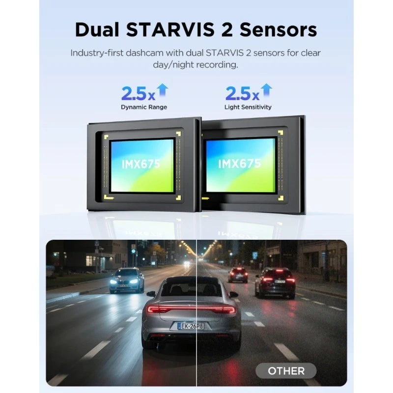 3 Channel Dash Cam with Dual STARVIS 2 Sensors HDR 1440P+1440P+1080P Front Inside Rear Camera 5GHz Wi-Fi Voice Control GPS