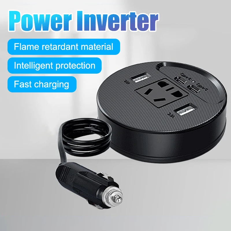 12V/24V to 220V Car Inverter - 150W Quick Charger with USB-C, Fast-Charging Automotive Adapter