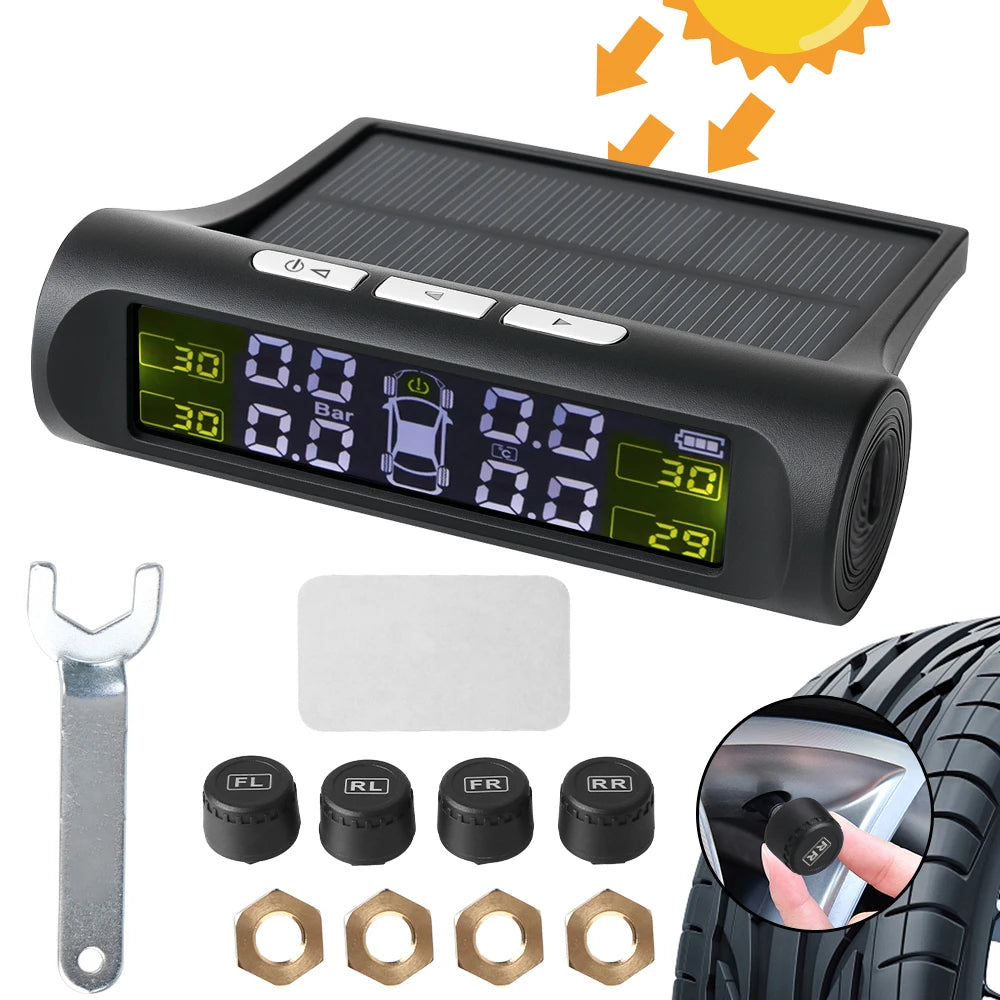 Smart Car TPMS Digital LCD Display Universal Auto Security Alarm Tyre Pressure Monitoring System Solar Charging
