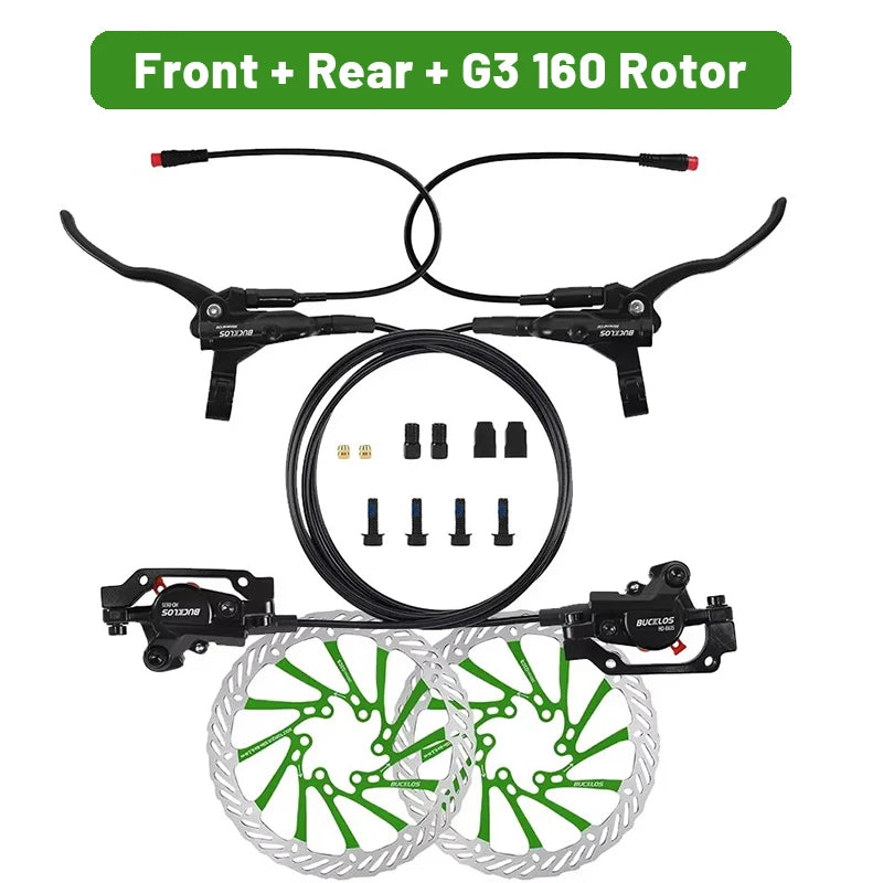 Frenos de bicicleta eléctrica BUCKLOS Power Off de 2 pistones con rotor G3, juego de frenos de disco hidráulicos para bicicleta eléctrica, frenos de bicicleta de aleación de aluminio