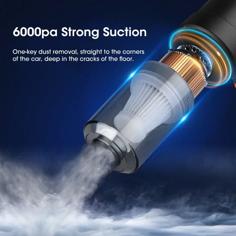 Handheld Car Vacuum Cleaner, 6000Pa Portable Mini High-power Vacuum Cleaner, Suction and Blowing Dual-purpose Pet Hair Cleaner