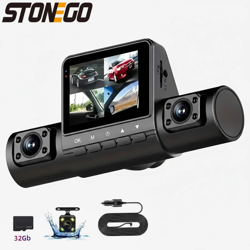 4-Lens Dash Cam 1080P Full HD Wide Angle Loop Recording Button Control IPS Screen Laptop Compatible Car DVR