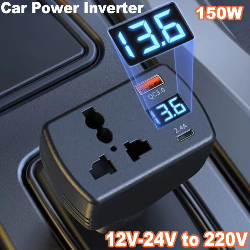NEW150W Digital Display Car Charger Car Inverter 12V24V to 220V Car Truck Universal Mobile Phone Fast Charging Car Charger