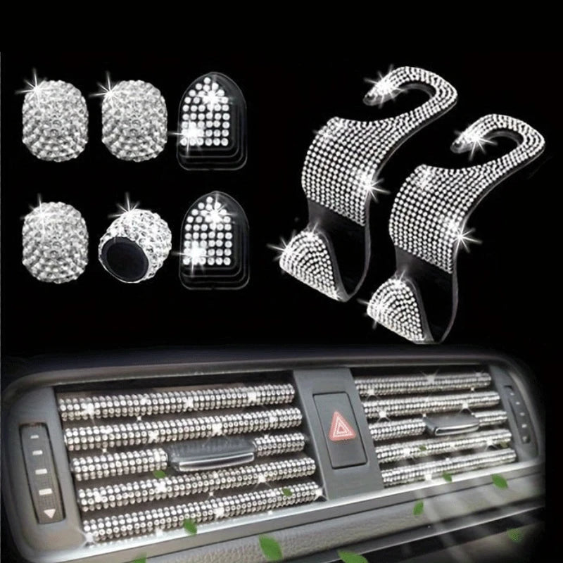 Car Accessories Set 30 Piece Women Bling Universal Steering Wheel Cover Shiny Air Outlet Coasters Tools Hook L Hand Brake Etc.