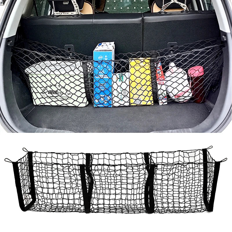 Automotive general accessories pickup truck luggage compartment storage net bag, three compartment storage net, car grocery rack