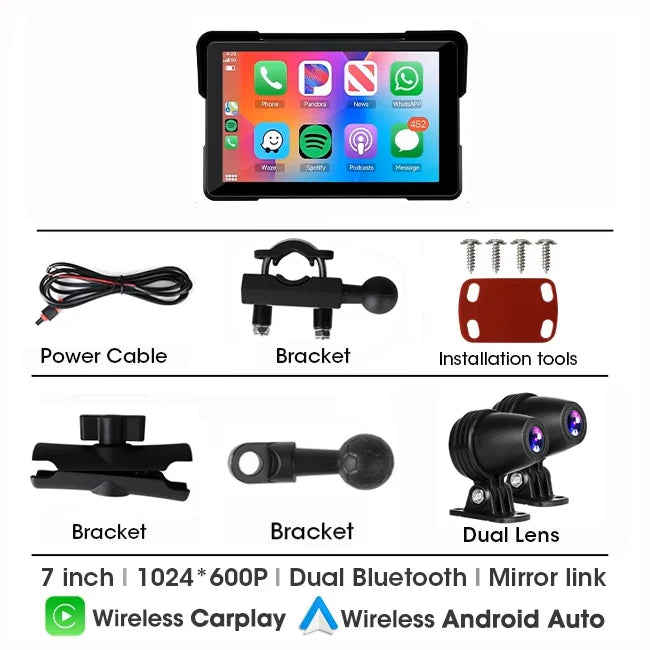 7 inch Motorcycle DVR Navigation CarPlay 2K Camera IP67 Waterproof Host Dual Bluetooth Wireless Android Auto For Moto screen
