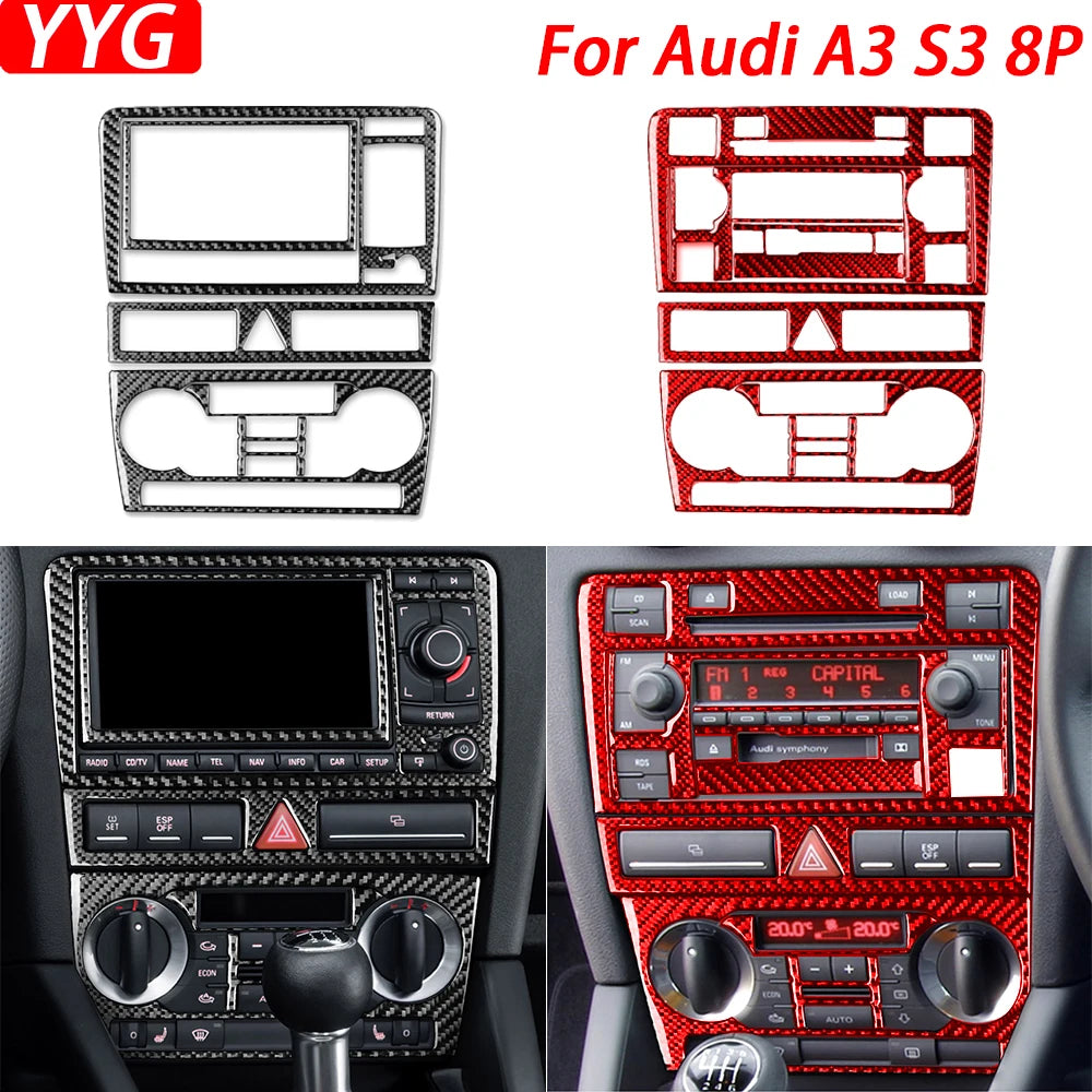 For Audi A3 S3 8P 2006 2007 Car Accessories Carbon Fiber Central AC Radio CD Navigation Panel Set Trim Cover Interior Sticker