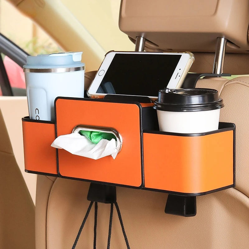 Multifunctional Car Organizer Rear Drainage Holder Storage Hanging Box In Car Bag For Stowing Tidy With Phone Tissue Cup Holder