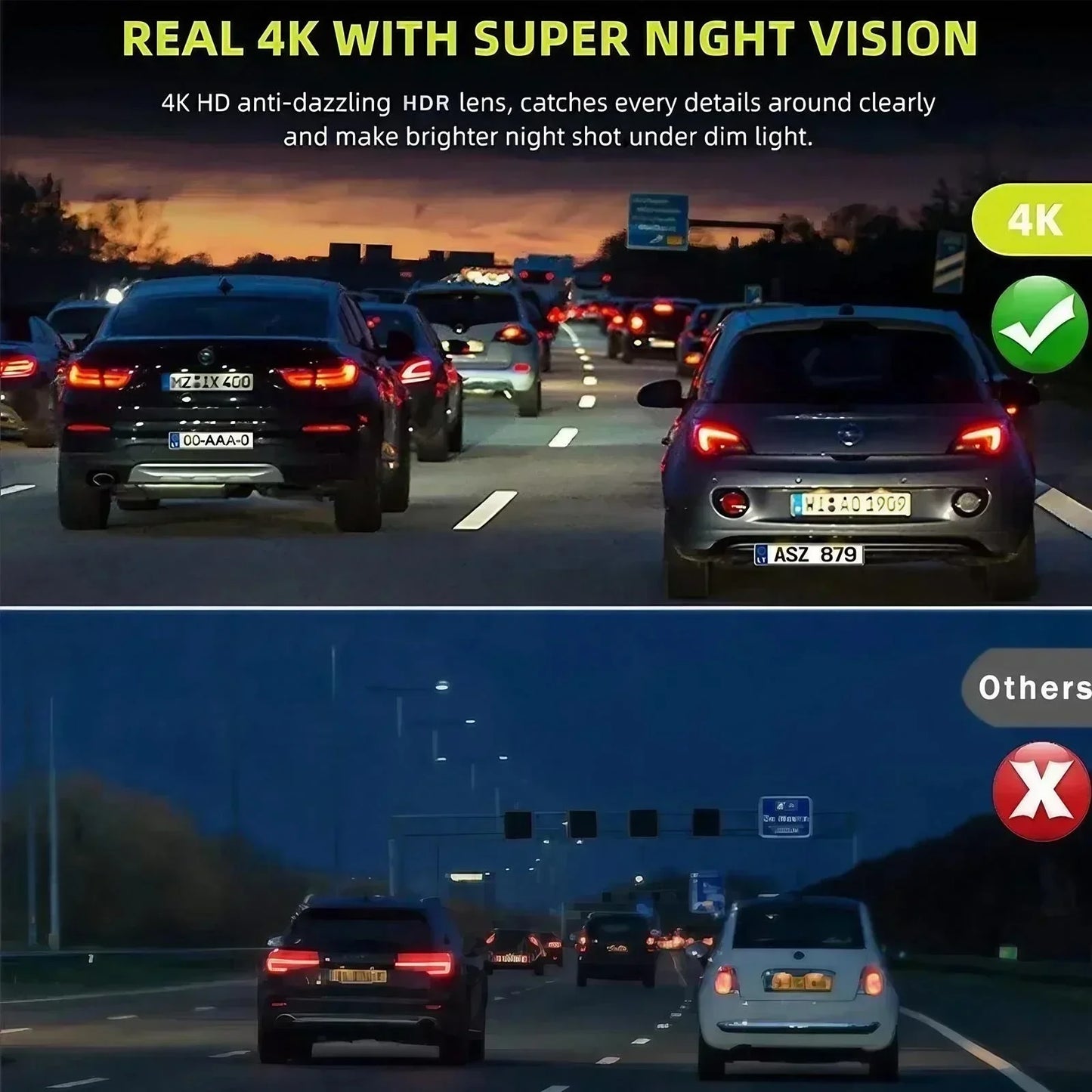 4K 10 WIFI Touch Screen Rear View Mirror Dash Cam Front and Rear Dual Cameras 24H Parking Monitor DVR Streaming Media