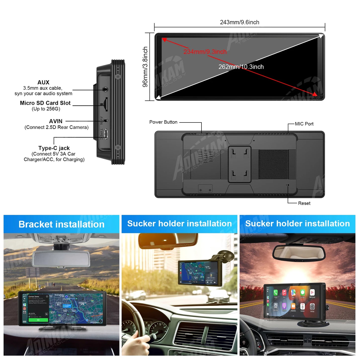 New Trend 10.26 Inch Carplay Android Auto Smart Screen  Built In 5G Hz WiFi BT Support BT Audio Airplay Miracast Car Dashboard