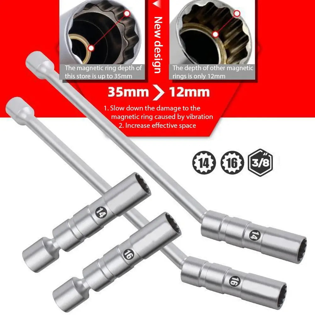 Juego de llaves de vaso para bujías, junta universal giratoria, pared fina magnética, accionamiento de 3/8", para bujías de 14 mm y 16 mm, herramienta profesional de extracción