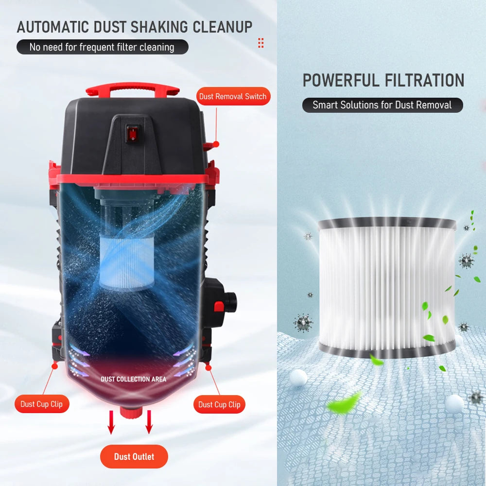 2100W Wall-Mounted Vacuum Cleaner Automatic Dust Shaking Vacuum Car Cleaning Vacuum for Garage Car Cleaning and Home Use