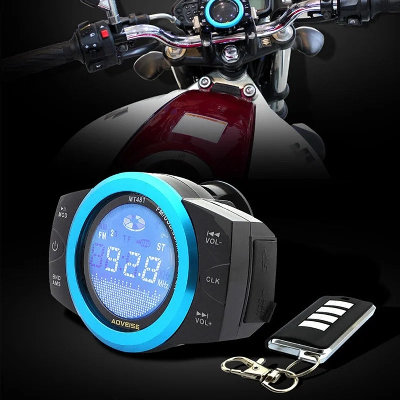 Motorcycle Audio Sound System Stereo Speaker Scooter FM Radio Bluetooth USB MP3 Music Player Anti-Theft Remote Control