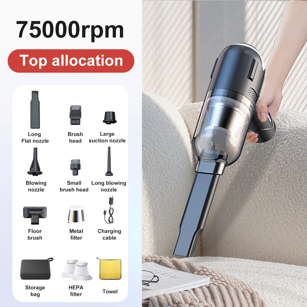Mini Portable Vacuum Cleaner Rechargeable 12000PA High Power Cordless Handheld Vacuum Air Duster with HEPA Filter for Car Home
